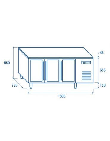 Tavolo refrigerato 3 porte a vetri, in acciaio inox AISi 304, refrigerazione ventilata - 179.5x70x86h