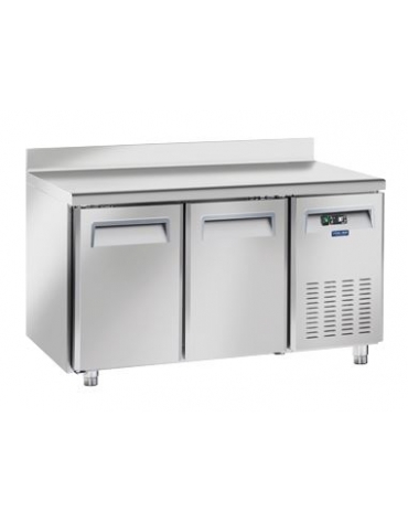Tavolo refrigerato 2 porte in acciaio inox con alzatina per vassoi mm 325x410, refrigerazione ventilata -2°/+8°C - cm 135x60x95h