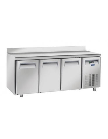 Tavolo refrigerato 3 porte in acciaio inox con alzatina per vassoi mm 325x410, refrigerazione ventilata -2°/+8°C - cm 180x60x95h