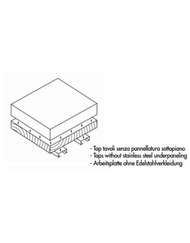 TAVOLO INOX A GIORNO CON SCHIENALE SENZA PANNELLATURA SOTTOPIANO INOX - CON ALZATINA - CM. 50X70X85H