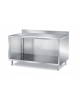 TAVOLO INOX AISI 304 A GIORNO CON SCHIENALE SENZA PANNELLATURA SOTTOPIANO INOX - CON ALZATINA - CM. 150X70X85H