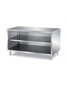 TAVOLO INOX A GIORNO CON SCHIENALE E RIPIANO INTERMEDIO SENZA  PANNELLATURA SOTTOPIANO INOX - CM. 40X70X85H