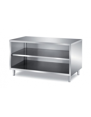 TAVOLO INOX A GIORNO CON SCHIENALE E RIPIANO INTERMEDIO SENZA  PANNELLATURA SOTTOPIANO INOX - CM. 40X70X85H