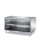 TAVOLO INOX AISI 304 A GIORNO CON SCHIENALE E RIPIANO INTERMEDIO SENZA  PANNELLATURA SOTTOPIANO INOX - CM. 270X70X85H