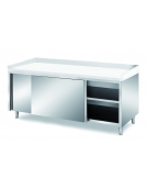 TAVOLO INOX PANETTERIA AMADIATO CON ANTE SCORREVOLI - CON PIANO E ALZATINE IN POLIETILENE - CM. 200X80X85H