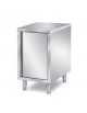 TAVOLO ARMADIATO INOX AISI 304 CON ANTA A BATTENTE SENZA PANNELLATURA SOTTOPIANO INOX - CM. 70X70X85H