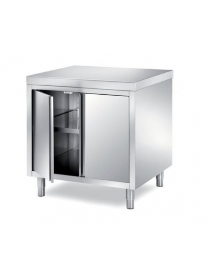 TAVOLO ARMADIATO CON 2 ANTE A BATTENTE CON PANNELLATURA SOTTOPIANO INOX - CM. 110X70X85H