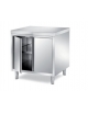 TAVOLO ARMADIATO INOX AISI 304 CON 2 ANTE A BATTENTE SENZA PANNELLATURA SOTTOPIANO INOX - CM. 80X70X85H