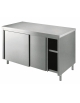 Tavolo da lavoro armadiato in acciaio inox con ante scorrevoli - Dimensioni cm 260x70x85/90h