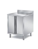 TAVOLO ARMADIATO CON 2 ANTE A BATTENTE CON PANNELLATURA SOTTOPIANO INOX - CON ALZATINA - CM. 100X70X85H