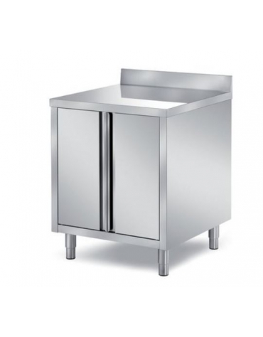 TAVOLO ARMADIATO CON 2 ANTE A BATTENTE SENZA PANNELLATURA SOTTOPIANO INOX - CON ALZATINA - CM. 80X70X85H