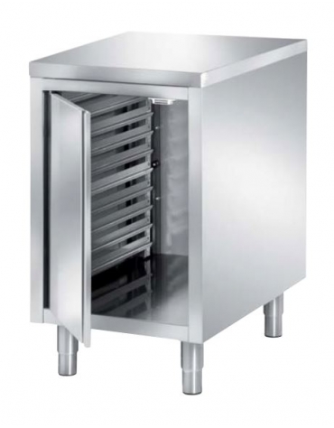 BASAMENTO FORNO ARMADIATO CON 1 ANTA BATTENTE CON PORTATEGLIE - capacità n. 7 teglie GN 2/1 H. 60 mm - CM. 90X90X72H