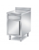 TAVOLO INOX AISI 304 A GIORNO CON CASSETTO SOTTO PIANO - CON ALZATINA - CM. 70X70X85H