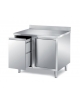 TAVOLO ARMADIATO INOX AISI 304 CON ANTA BATTENTE E CASSETTONE ESTRAIBILE - CON ALZATINA - CM. 90X70X85H