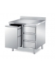TAVOLO ARMADIATO INOX AISI 304 CON CASSETTIERA A 3 CASSETTI E CASSETTONE ESTRAIBILE - SENZA ALZATINA - CM 120X70X85H