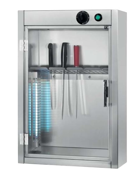 STERILIZZATORE A PARETE PER COLTELLI A RAGGI ULTRAVIOLETTI UVC GERMICIDA - 1 LAMPADA - ANTA PLEXIGLASS - CM. 43,5X23X70H