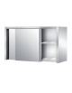 PENSILE INOX AISI 304 A PARETE CON PORTE SCORREVOLI E 1 RIPIANO INTERMEDIO - CM. 160X40X66H
