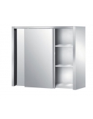 PENSILE INOX AISI 304 A PARETE CON PORTE SCORREVOLI E 2 RIPIANI INTERMEDI - CM. 160X40X90H