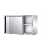 PENSILE INOX AISI 304 A PARETE CON PORTE SCORREVOLI E RIPIANI GRIGLIATI - CM. 180X40X66H