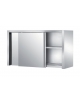 PENSILE INOX AISI 304 A PARETE CON PORTE SCORREVOLI E RIPIANI GRIGLIATI - CM. 140X50X66H