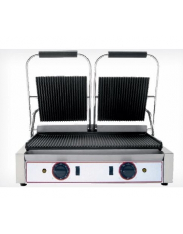Piastra elettrica doppia per panini liscia sotto rigata sopra - Piano di cottura da cm 48x24