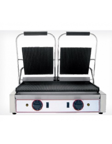 Piastra elettrica doppia per panini liscia sotto rigata sopra - Piano di cottura da cm 48x24
