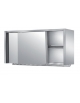 PENSILE INOX AISI 304 A PARETE CON PORTE SCORREVOLI E RIPIANI SCOLAPIATTI - CM. 140X40X66H