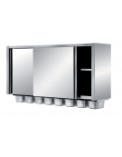PENSILE INOX AISI 304 A PARETE CON PORTE SCORREVOLI E CONTENITORI GN 1/4 H 100 MM - CM. 160X40X82H