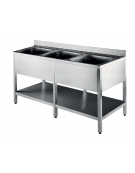 LAVATOIO CON RIPIANO INFERIORE A 3 VASCHE - CM. 180X70X85H