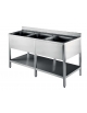 LAVATOIO INOX AISI 304 CON RIPIANO INFERIORE A 3 VASCHE - CM. 220X70X85H