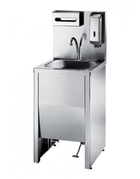 LAVAMANI ARMADIATO CON COMANDO A PEDALE, PORTASAPONE E PORTASALVIETTE INOX - CM. 50X60X127H