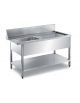 TAVOLO INOX AISI 304 DI ENTRATA LAVASTOVIGLIE CON VASCA SINISTRA - CM. 140X70X85H