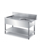 TAVOLO INOX AISI 304 DI ENTRATA LAVASTOVIGLIE CON VASCA DESTRA - CM. 140X70X85H