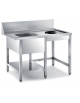 TAVOLO INOX AISI 304 DI ENTRATA LAVASTOVIGLIE CON FORO DI CERNITA E VASCA SINISTRA - CM. 120X70X85H