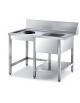 TAVOLO INOX AISI 304 DI ENTRATA LAVASTOVIGLIE CON FORO DI CERNITA E VASCA DESTRA - CM. 120X70X85H