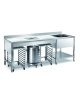 TAVOLO LAVORAZIONE INOX AISI 304 CON 2 TAGLIERI IN POLIETILENE, PATTUMIERA E VASCA DESTRA - CM. 190X70X85H