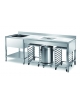 TAVOLO LAVORAZIONE INOX AISI 304 CON 2 TAGLIERI IN POLIETILENE, PATTUMIERA E VASCA SINISTRA - CM. 190X70X85H