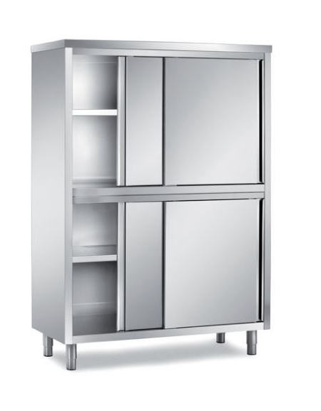 ARMADIO VERTICALE DOPPIO CHIUSO CON PORTE SCORREVOLI IN ACCIAIO INOX AISI 304 - CM  160X50X170H
