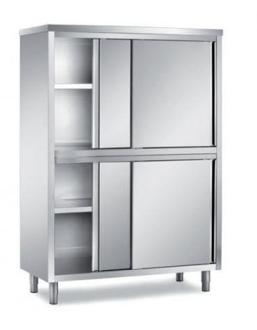 ARMADIO VERTICALE DOPPIO CHIUSO CON PORTE SCORREVOLI IN ACCIAIO INOX AISI 304 - CM 160X50X200H