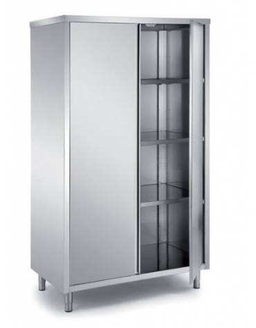 ARMADIO INOX AISI 304 VERTICALE CHIUSO CON 2 PORTE A BATTENTE TAMBURATE - CM. 120X70X170H