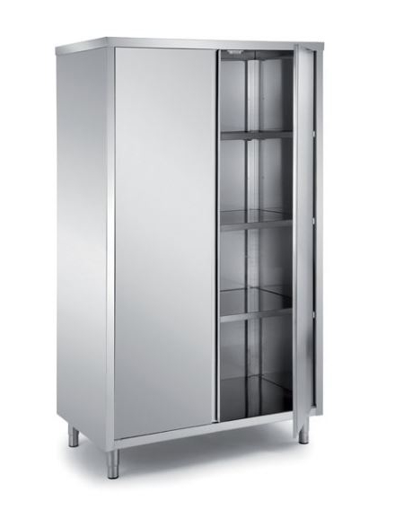 ARMADIO INOX AISI 304 VERTICALE CHIUSO CON 2 PORTE A BATTENTE TAMBURATE - CM. 120X70X170H