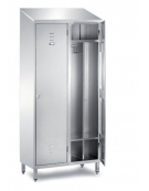 ARMADIO INOX AISI 304  SPOGLIATOIO 2 POSTI CON 2 ANTE A BATTENTE CON SERRATURA - TETTO INCLINATO - CM. 95X50X216H
