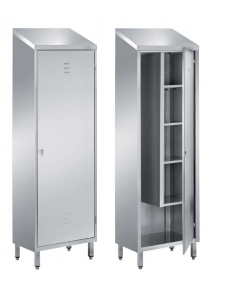 ARMADIO PORTASCOPE INOX AISI 304 - 1 ANTA A BATTENTE CON SERRATURA - LATO DX 3 RIPIANI E  SX VANO PORTASCOPE - CM 50X50X216H