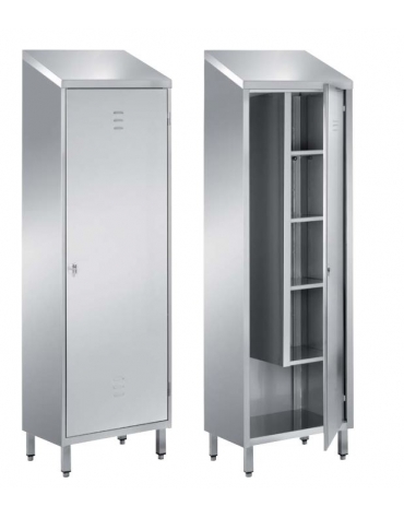 ARMADIO PORTASCOPE INOX AISI 304 - 1 ANTA A BATTENTE CON SERRATURA - LATO DX 3 RIPIANI E  SX VANO PORTASCOPE - CM 60X50X216H