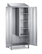 ARMADIO PORTASCOPE INOX AISI 304 - 2 ANTE A BATTENTE CON SERRATURA - LATO DX 3 RIPIANI E  SX VANO PORTASCOPE - CM 95X50X216H