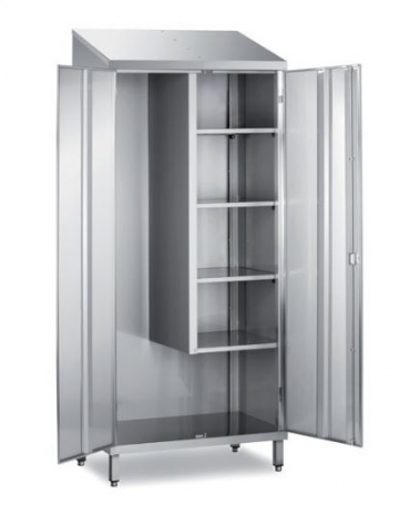 ARMADIO PORTASCOPE INOX AISI 304 - 2 ANTE A BATTENTE CON SERRATURA - LATO DX 3 RIPIANI E  SX VANO PORTASCOPE - CM 95X50X216H