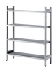 SCAFFALE INOX AISI 304 SCATOLATO A GANCIO CON 4 RIPIANI LISCI RINFORZATI - CM. 120X40X200H