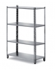 SCAFFALE INOX AISI 304 SCATOLATO A BULLONI CON 4 RIPIANI LISCI RINFORZATI - CM. 140X40X200H