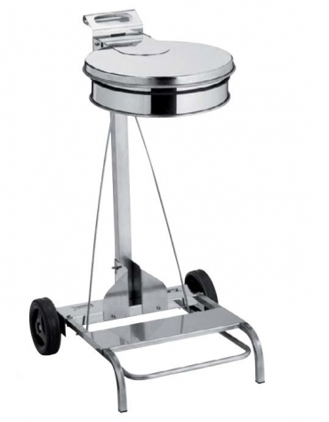 PATTUMIERA INOX CON COPERCHIO, PEDALE E PORTASACCO - CARRELLATA - CAPACITA' 100 L - CM. 55X27X72 H