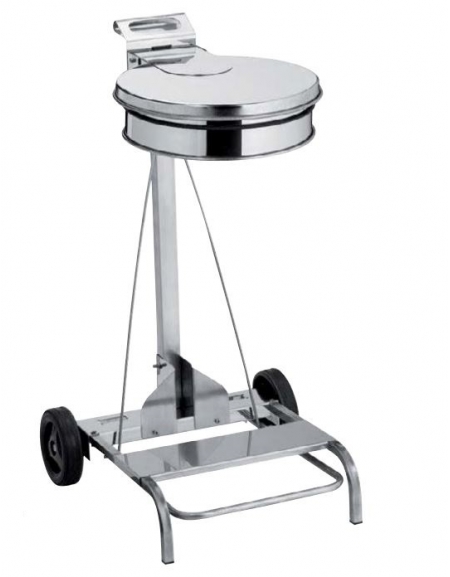 PATTUMIERA INOX CON COPERCHIO, PEDALE E PORTASACCO - CARRELLATA - CAPACITA' 100 L - CM. 55X27X72 H